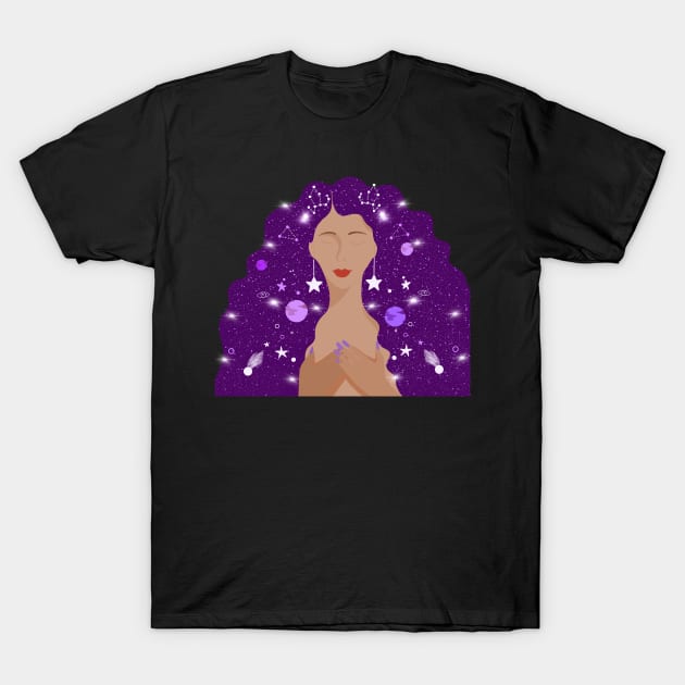 A purple woman in my Universe 2 T-Shirt by Miruna Mares